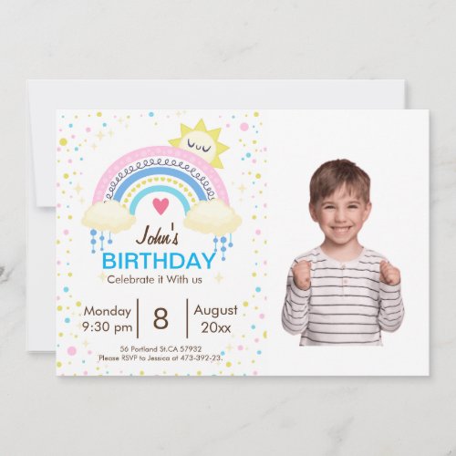 Rainbow Sprinkle Kids Birthday Party Invitation
