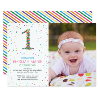 Rainbow Sprinkles 1st Birthday Party Invite