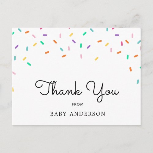 Rainbow Sprinkles Baby Thank You Postcard