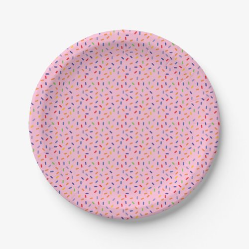 Rainbow Sprinkles Colorful Confetti Light Pink Paper Plates
