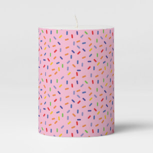 Rainbow Sprinkles Colorful Confetti Light Pink Pillar Candle