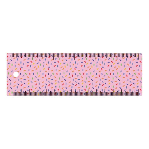 Rainbow Sprinkles Colorful Confetti Light Pink Ruler