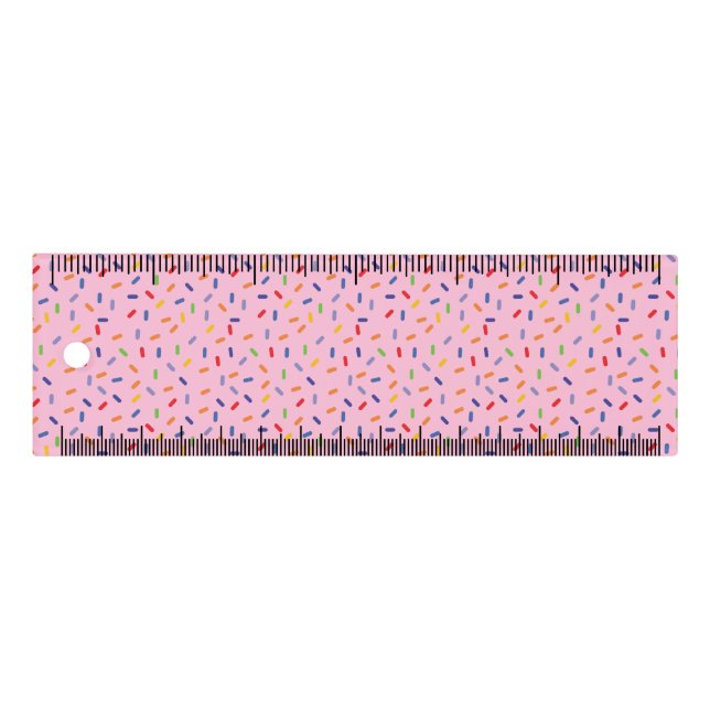 Rainbow Sprinkles Colorful Confetti Light Pink Ruler (Front)