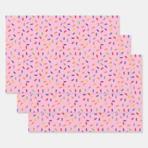 Rainbow Sprinkles Colorful Confetti Light Pink Wrapping Paper Sheets