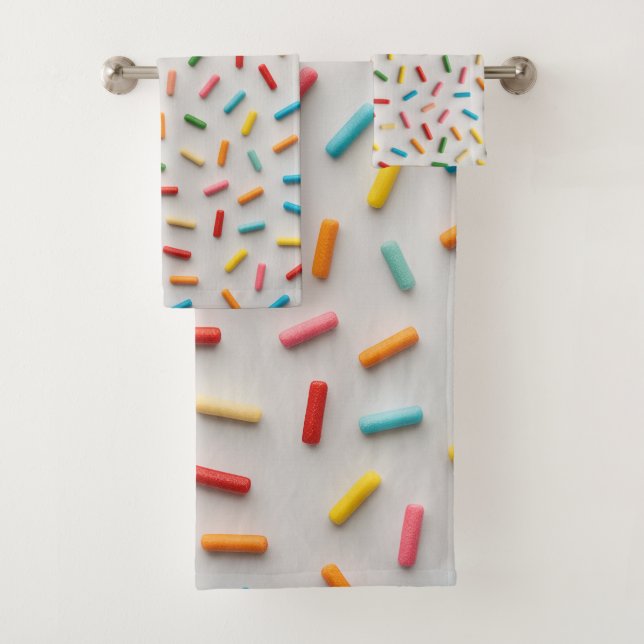 Rainbow Sprinkles Colorful Pattern Bath Towel Set (Insitu)