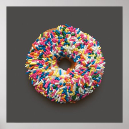 Rainbow Sprinkles Donut Poster (on Gray)
