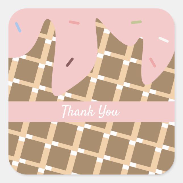 Rainbow Sprinkles Ice Cream Cone Cake Frosting Square Sticker (Front)