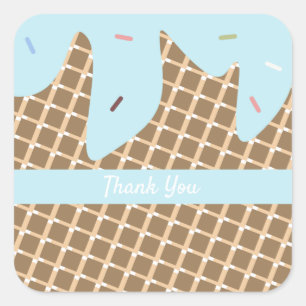 Rainbow Sprinkles Ice Cream Cone Cake Frosting Square Sticker