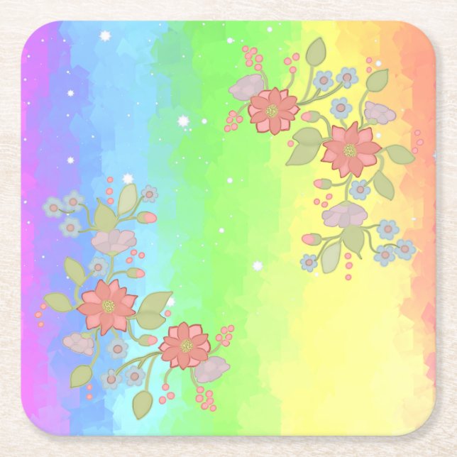 rainbow square paper coaster (Front)