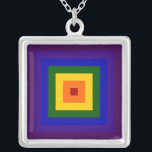 Rainbow Square Silver Plated Necklace<br><div class="desc">Show your love of color with a geometric rainbow. A series of red,  orange,  yellow,  green,  blue,  indigo,  and violet squares radiate out from the center of this festive design. 

 Digitally created 5400 x 5400 pixel image. 
 Copyright ©2011 Claire E. Skinner,  All rights reserved.</div>
