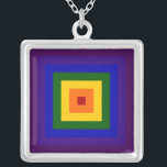 Rainbow Square Silver Plated Necklace<br><div class="desc">Show your love of color with a geometric rainbow. A series of red,  orange,  yellow,  green,  blue,  indigo,  and violet squares radiate out from the center of this festive design. 

 Digitally created 5400 x 5400 pixel image. 
 Copyright ©2011 Claire E. Skinner,  All rights reserved.</div>