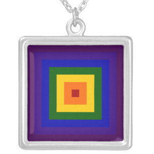 Rainbow Square Silver Plated Necklace