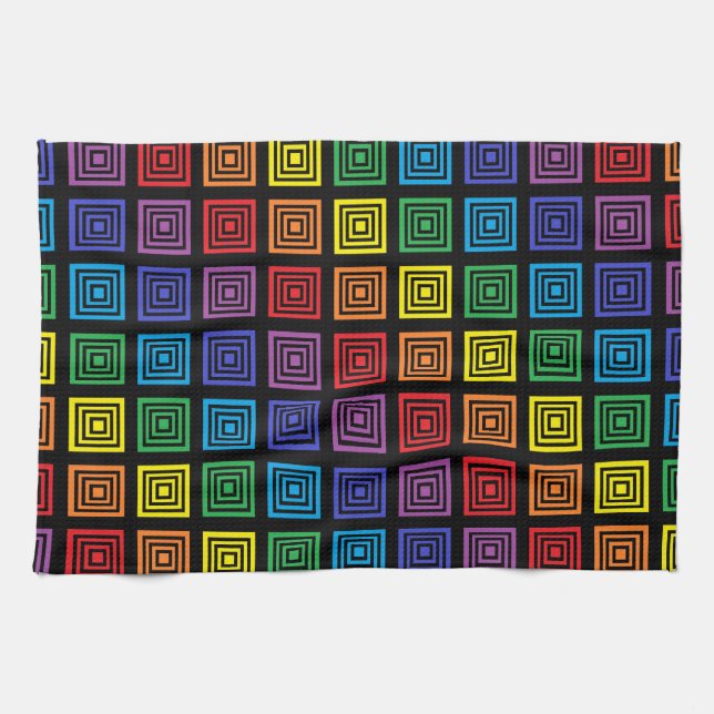 Rainbow Squared Black Kitchen Towel (Horizontal)