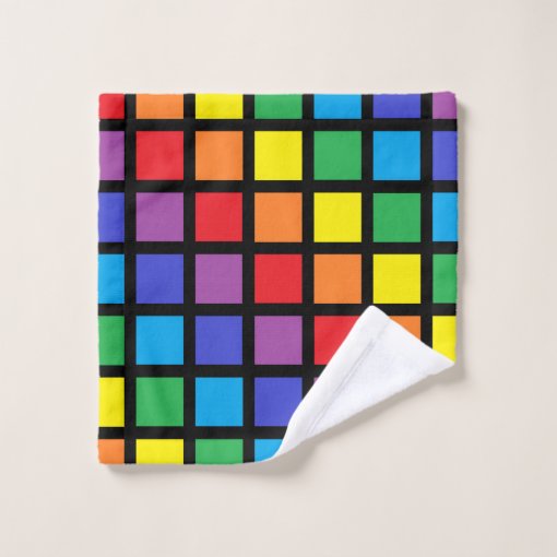 Rainbow Squares Black Bath Towel Set Zazzle