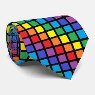 Rainbow Squares Black Neck Tie