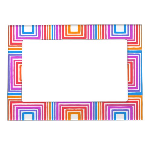 Rainbow Squares Geometric Tile Pattern Magnetic Frame