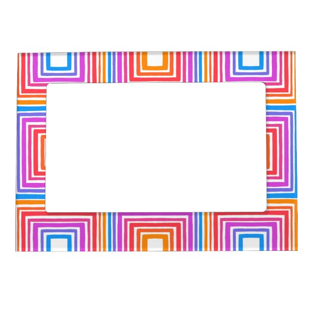 Rainbow Squares Geometric Tile Pattern Magnetic Frame (Front)