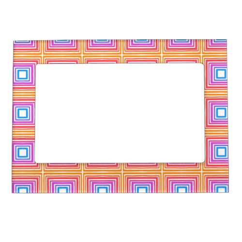 Rainbow Squares Geometric Tile Pattern Magnetic Frame