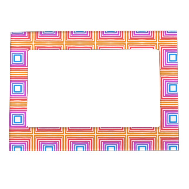 Rainbow Squares Geometric Tile Pattern Magnetic Frame (Front)