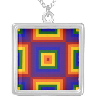 Rainbow Squares Silver Plated Necklace