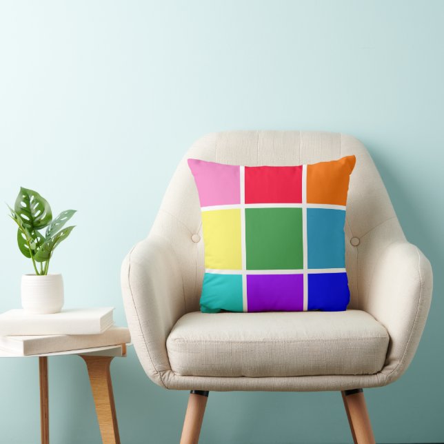 Rainbow Squares Throw Pillow (Chair)
