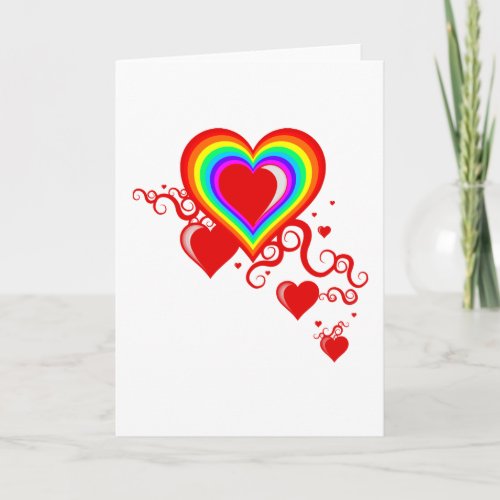 rainbow squiggle hearts holiday card