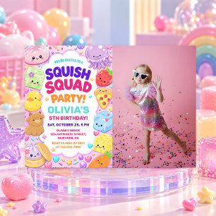 Rainbow Squishy Girl Birthday Party Photo Invitation