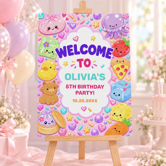 Rainbow Squishy Girl Birthday Party Welcome Foam Board