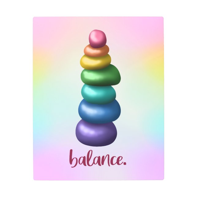 Rainbow Stacking Rocks - Balance Metal Print (Front)