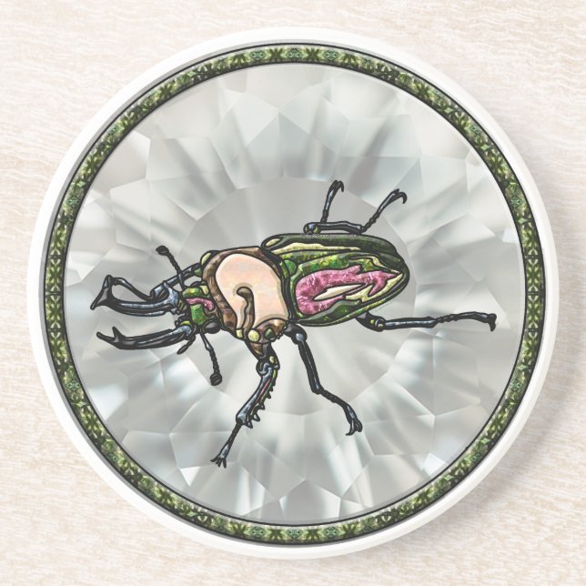 Rainbow Stag Beetle Sandstone Coaster (Front)
