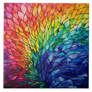 Rainbow Stained Glass Ceramic Tile
