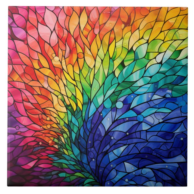 Rainbow Stained Glass  Ceramic Tile (Front)