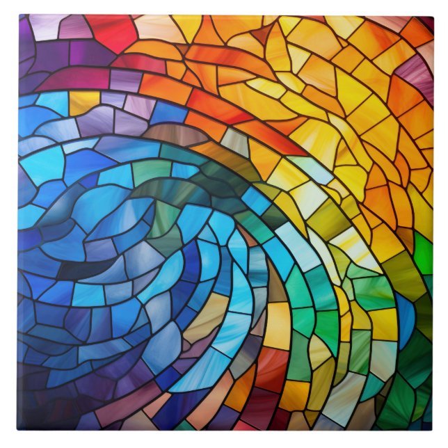 Rainbow Stained Glass  Ceramic Tile (Front)
