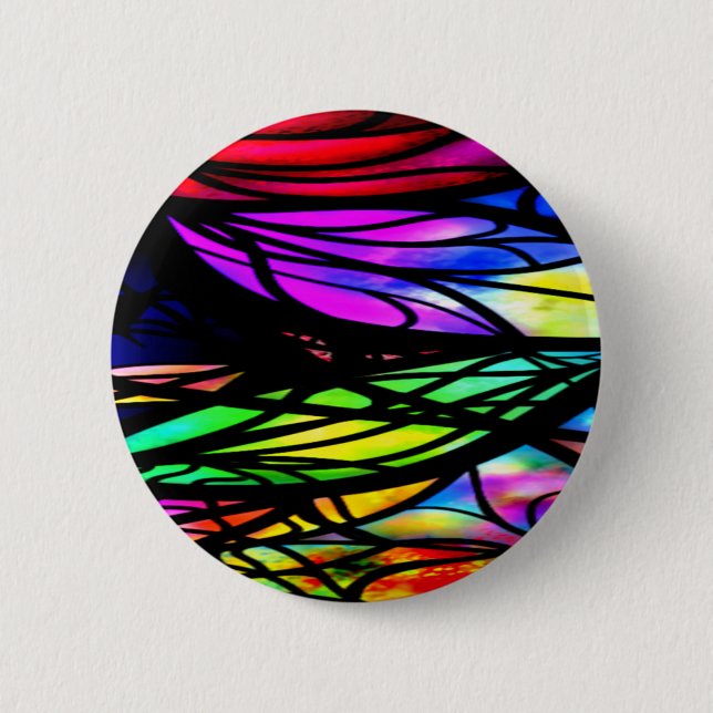 Rainbow Stained Glass Colorful Fancy Fun Button (Front)
