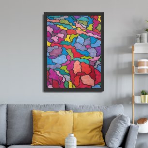 Rainbow Stained Glass Flowers Abstract Framed Art