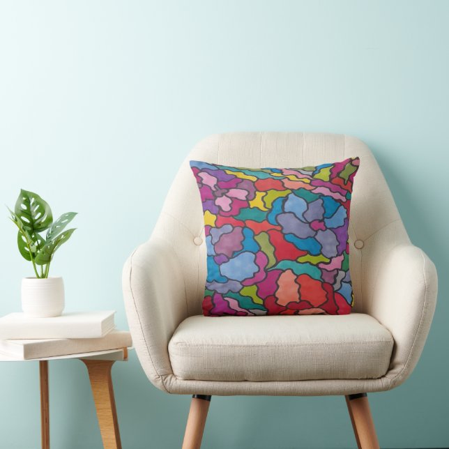 Rainbow Stained Glass Flowers Abstract Throw Pillow (Chair)