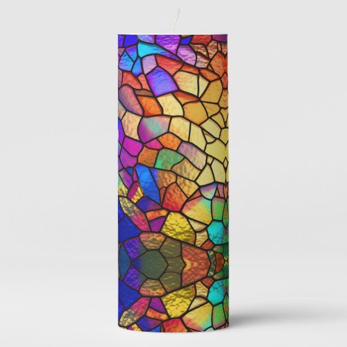 Rainbow Stained Glass Pattern Pillar Candle