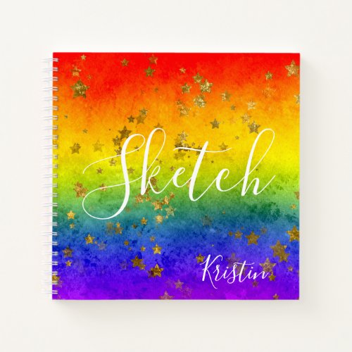 Rainbow Star Abstract Your Name Sketchbook  Notebook