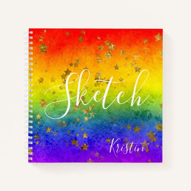 Rainbow Star Abstract Your Name Sketchbook  Notebook (Front)