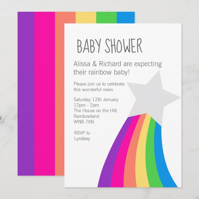 Rainbow Star Baby Shower Invitation (Front/Back)