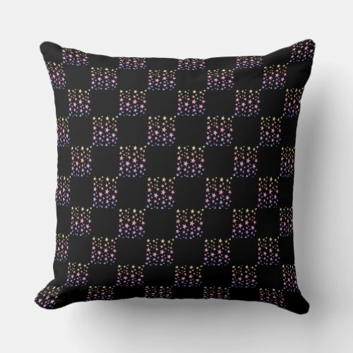 Rainbow Star Checkerboard Throw Pillow