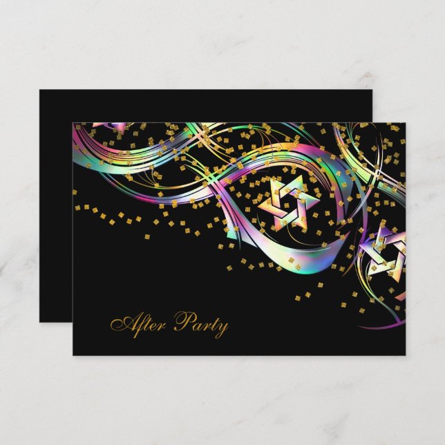 Rainbow Star Confetti Flourish After Party Card (Front/Back)