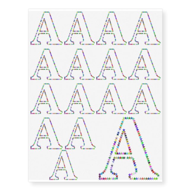 Rainbow Star Letter A Temporary Tattoos (Front)