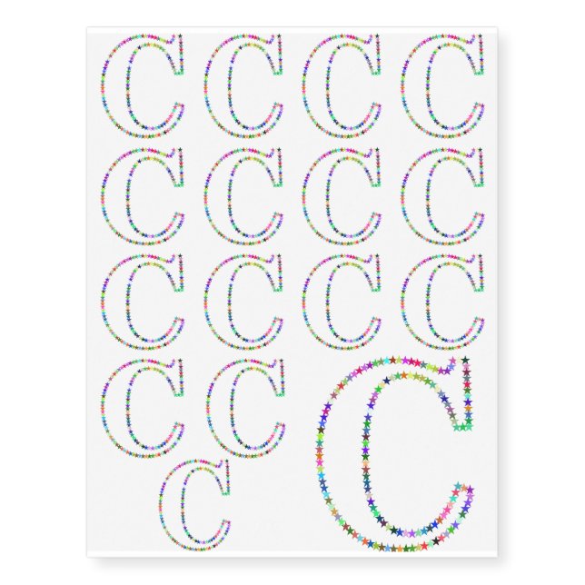Rainbow Star Letter C Temporary Tattoos (Front)