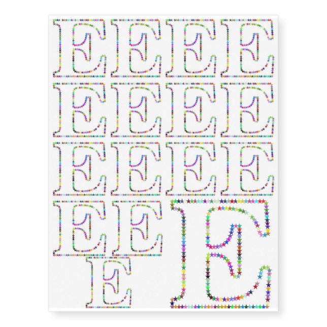 Rainbow Star Letter E Temporary Tattoos (Front)