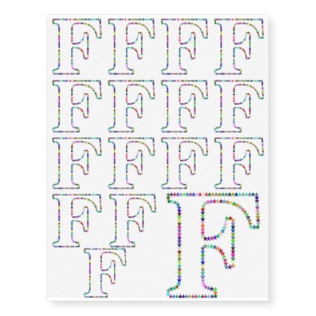Rainbow Star Letter F Temporary Tattoos (Front)