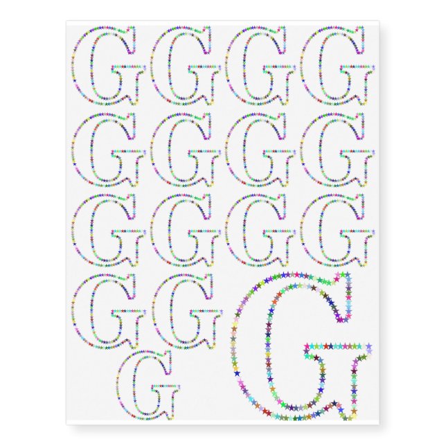 Rainbow Star Letter G Temporary Tattoos (Front)
