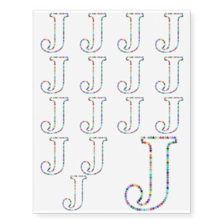 Rainbow Star Letter J Temporary Tattoos