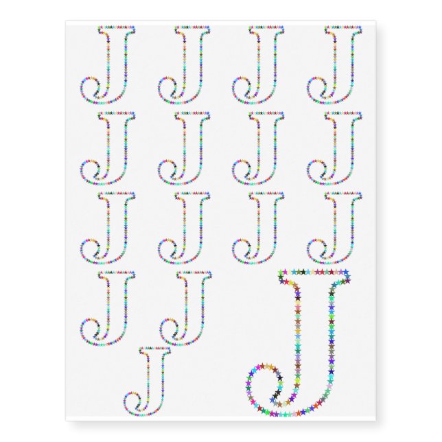 Rainbow Star Letter J Temporary Tattoos (Front)