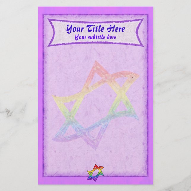 Rainbow Star of David Purple Stationery (Front)